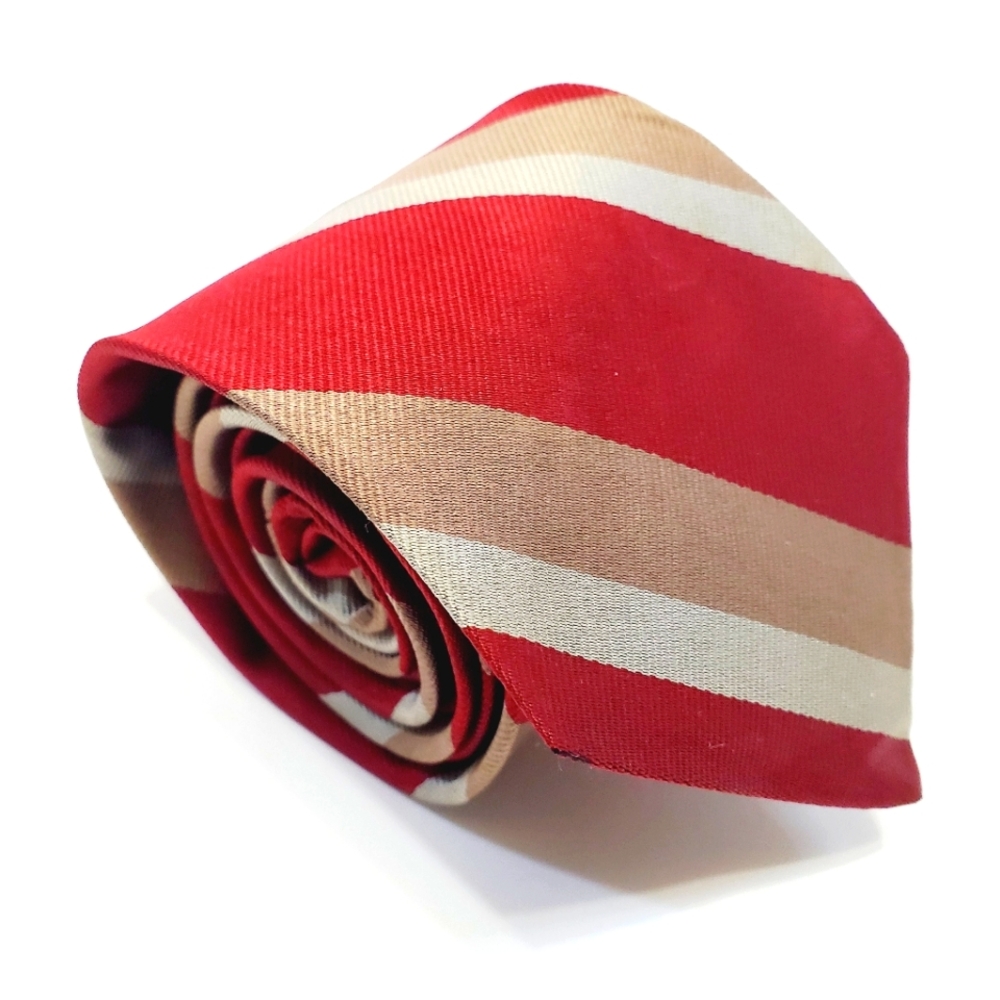 Strathmore Necktie Red & Tan Stripe Pattern Men's Silk Neck Tie Repp Fabric